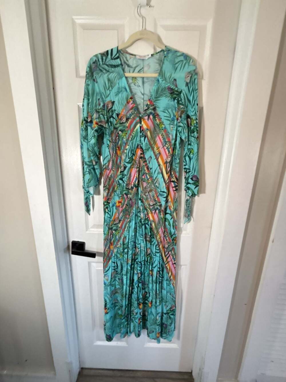 Johnny Was California Tropical Parrot Leopard Print Maxi Dress Size L